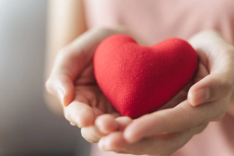 Hands holding a red heart object